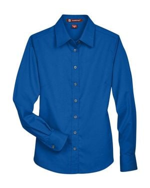 Harriton Easy Blend Long Sleeve Twilldress Shirt With Stain-Release - Blue
