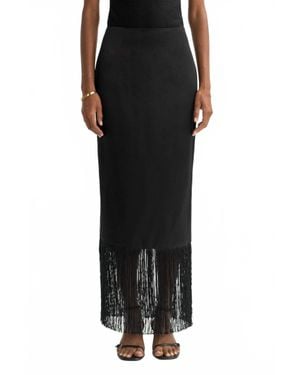 Soft Goat Full Length Fringe Skirt - Black