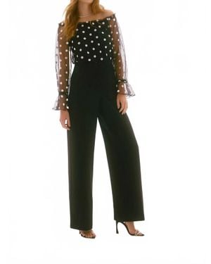 Joseph Ribkoff Polka Dot Off-Shoulder Jumpsuit - Black