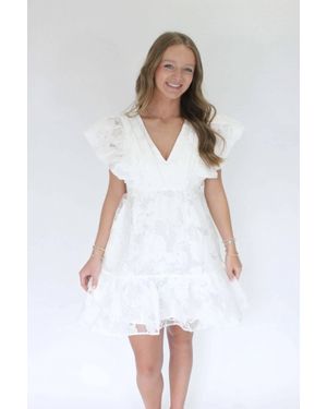 TCEC Blossom Ruffle Sleeve Midi Dress - White