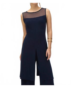 Joseph Ribkoff Mesh Yoke Sleeveless Tunic Top - Blue