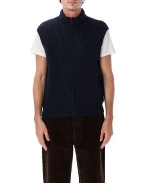 Margaret Howell Wool Zip-Front Knit Vest - Blue