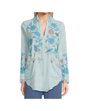 Johnny Was Henley Popover Tunic Top - Blue