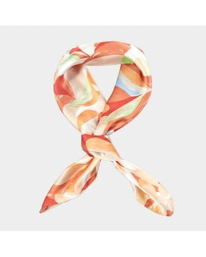 TRUEDAMES Abstract Tropical Bloom Printed Square Silky Satin Scarf - Orange