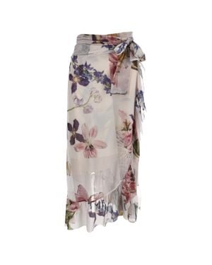 Ganni Mesh Ruffled Wrap Midi Skirt - Brown