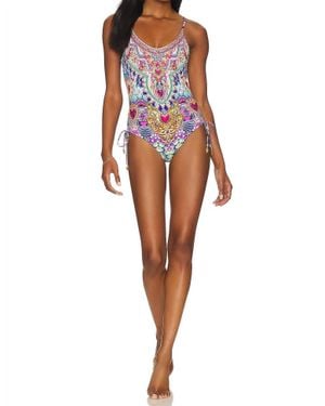 CAMILLA Scoop Neck Lace Up Side One Piece - Multicolor