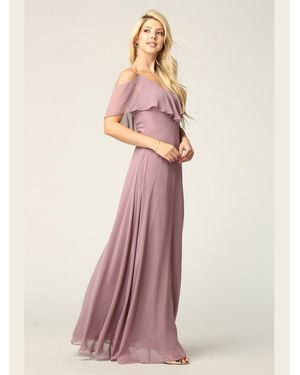 TRUEDAMES Cold Shoulder Ruffle Chiffon Bridesmaid Dress - Pink