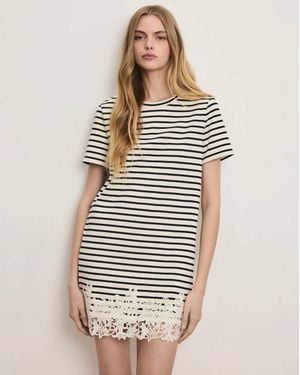 Veronica Beard Rhue Striped Lace-Hem Mini Dress - Natural