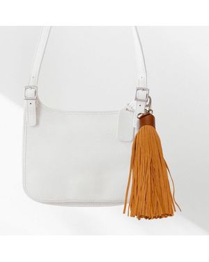 Fashnzfab Genuine Leather Tassel Keychain - White