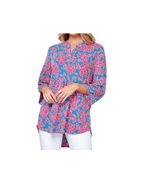 Shopin in LA Floral Print V-Neck 3/4 Sleeve Loose Top - Purple