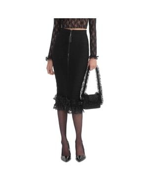Self-Portrait Ruffle Knit Midi Skirt - Black