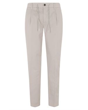 Eleventy Taupe Jogger Drawstring Cotton Straight-Leg Pants - Gray
