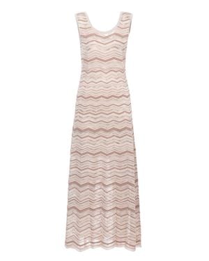 D. EXTERIOR Sleeveless Maxi Dress With Geometric Pattern And Lurex Accents - Natural