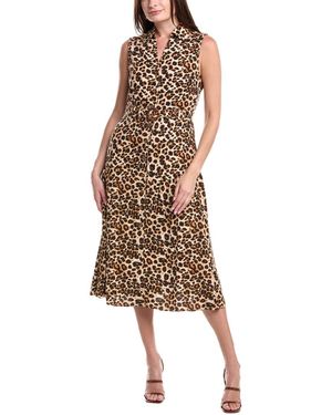Nicole Miller Jade Linen-Blend Midi Dress - Brown