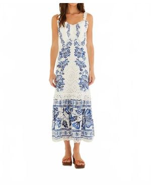 FARM Rio Beautiful Nature Eyelet Midi Dress - Blue