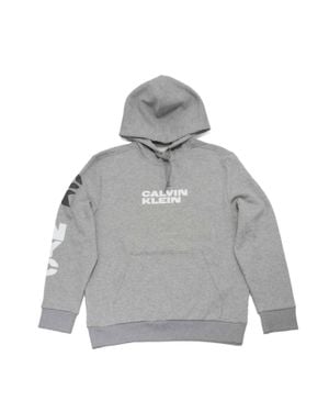 Calvin Klein Long Sleeve Nyc Triple Logo Crew Neck Hoodie - Gray