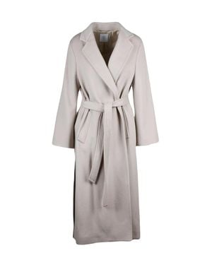 Eleventy Belted Long Coat With Classic Lapel And Side Pockets - Gray
