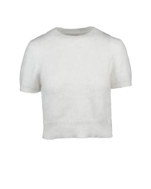Maison Margiela Soft Angora Blend Crew Neck Sweater With Ribbed Trims - White