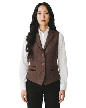 TruClothing Tweed Herringbone Tailored Fit Waistcoat - Brown