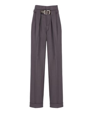 The Attico Straight-Leg Pants With Lapel Cuffs And Built-In Belt - Purple