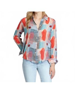Apny Roll Sleeve Button Up Top - Red