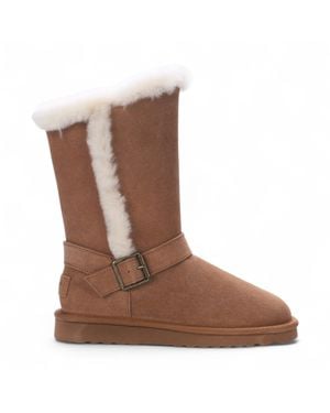 Infinity Leather Genuine Sheepskin Tan Suede Calf Winter Warm Boots - Brown