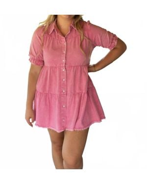 Baevely By Wellmade Oh Snap Button Denim Mini Dress - Pink