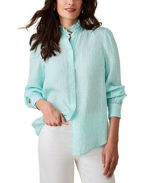 J.McLaughlin Julian Stripe Linen Blouse - Blue