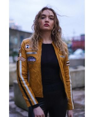 Infinity Leather Biker Racing Badges Leather Jacket-Eastleigh - Blue