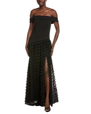 Aidan Mattox Tiered Tulle Frill Maxi Dress - Black
