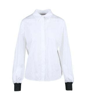 Le Tricot Perugia Stretch Cotton Knit Cuff Shirt - White