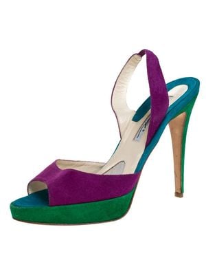 Brian Atwood Suede Peep Toe Slingback Platform Sandals - Pink