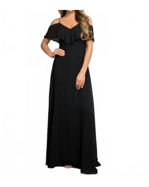 Eva USA Chiffon Cold Shoulder Ruffle Sleeve Bridesmaid Dress - Black