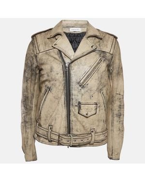 John Elliott X Blackmeans Distress Ivory Paint Leather Riders Jacket - Natural