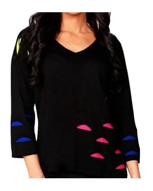 Angel Cut Out V-Neck Top - Black