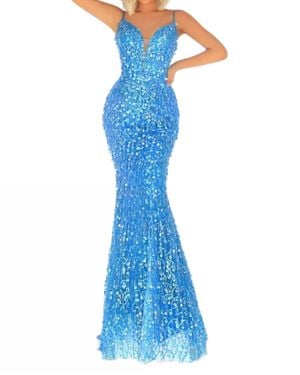 Angela & Alison Shimmering Prom Dress - Blue