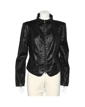Emporio Armani Textured Cotton Zip Front Jacket - Black