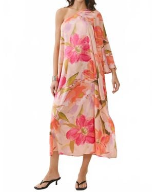 TCEC Floral Print One Shoulder Maxi Dress - Red