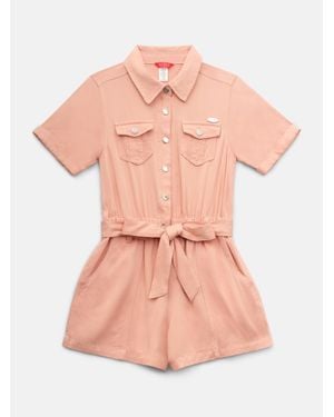 Guess Rachel Twill Romper (7-14) - Pink