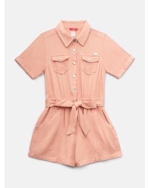 Guess Rachel Twill Romper (7-14) - Pink