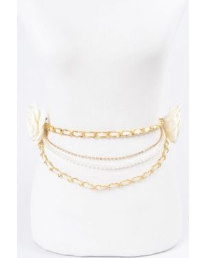 Fashnzfab Two Flowers Layered Chain Belt - White