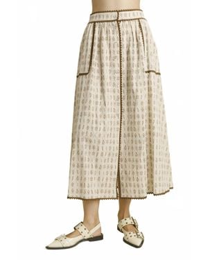 AUREUM Floral Midi Skirt With Trim - Natural