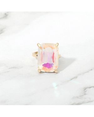 Fashnzfab Bold Emerald Cut Stone Cluster Accent Adjustable Ring - Pink