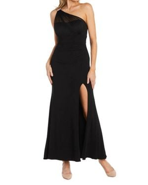 R & M Richards One Shoulder Cape Gown With Rhinestone Detailing - Black