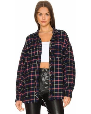 Free People Happy Hour Plaid Shirt - Black