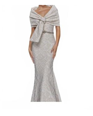Terani Off The Shoulder Gown With Wrap - Gray