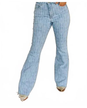 Lucky & Blessed Laser Printed Flare Leg Jeans - Blue