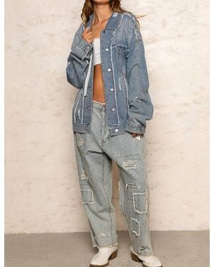 Pol Remma Oversize Patch Detail Frayed Edge Jacket - Blue