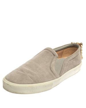 Stuart Weitzman Suede Crystal Slip On Sneakers - Natural