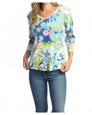 Jess & Jane Marina Printed Cotton Top - Blue